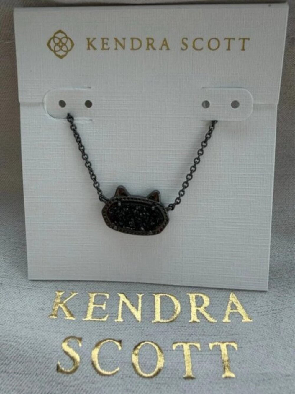 Kendra Scott Elisa Cat Pendant Necklace Black Drusy Gunmetal